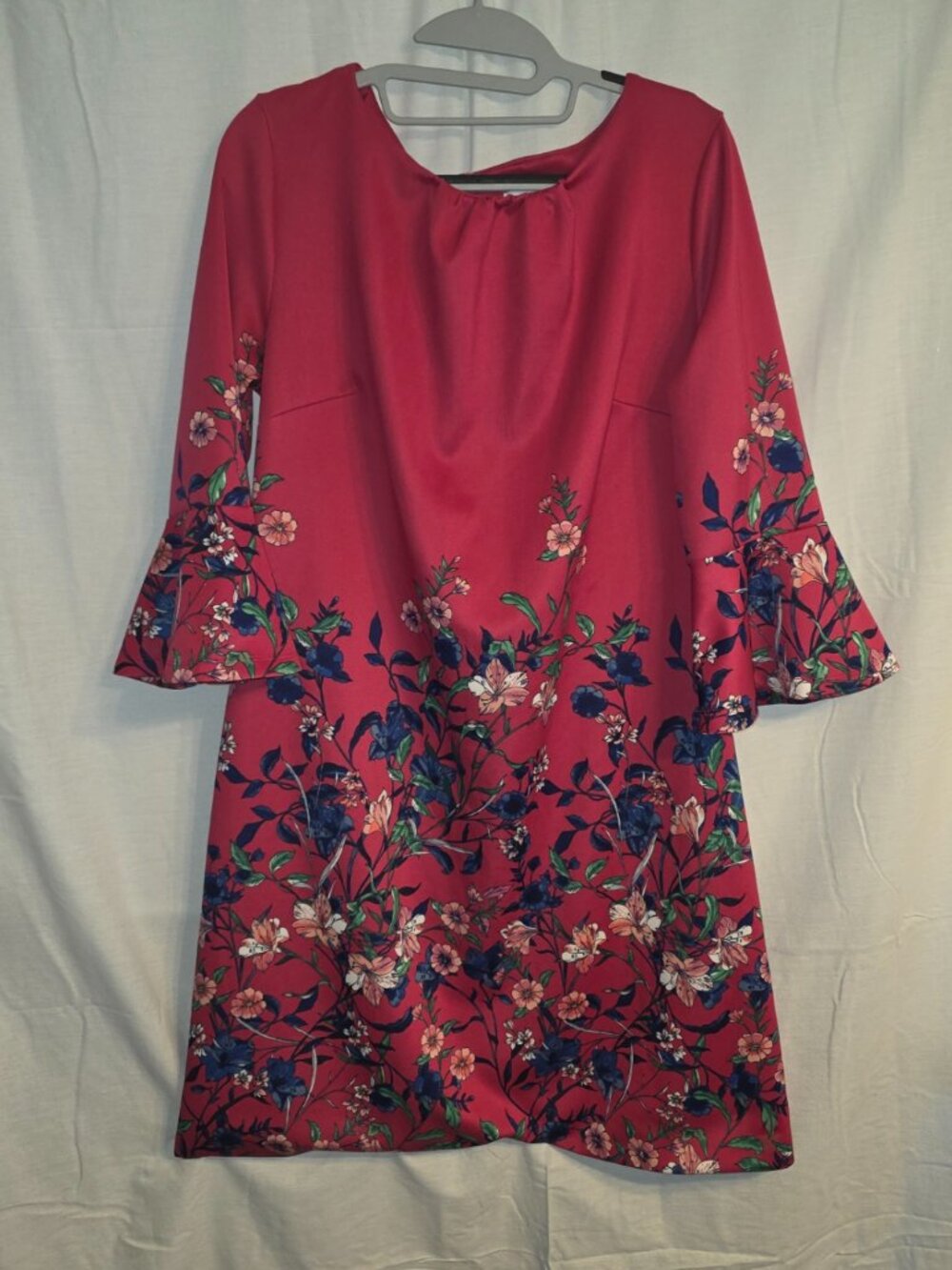 New York and Company Cocktail Dress Bell Sleeves Sz XL Boho Chic Floral Bold